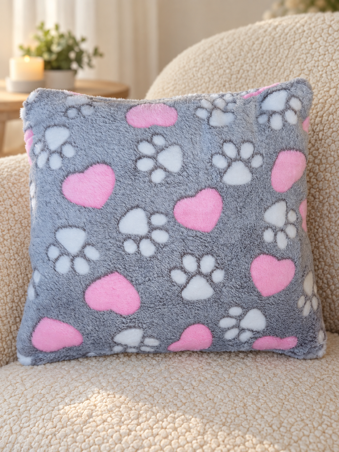 Pihe-puha szürke-rózsaszín tappancsos párna 🐾