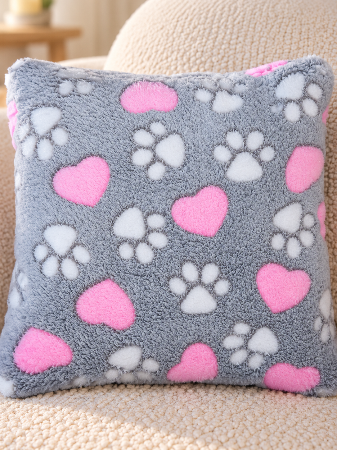 Pihe-puha szürke-rózsaszín tappancsos párna 🐾